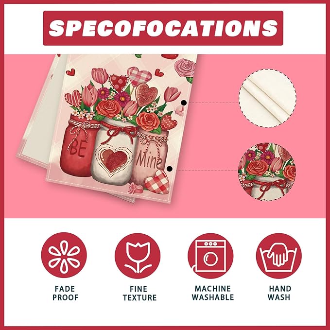 XCHI Roses Flowers Love Hearts Vase Valentine’s Day Table Runner Table Decoration for Party Home Kitchen Dining Dinner Holiday Decor 13x36 Inch