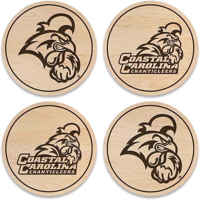 LazerEdge Coastal Carolina Chanticleers Wooden Coaster Set - Maple Wood - Officially Licensed Product - 4-Pack