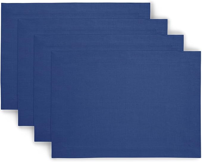 Solino Home Linen Placemats Set of 4 - Indigo Blue Placemats 14 x 19 Inch - 100% Pure Linen Table Place Mats for Winter - Fete