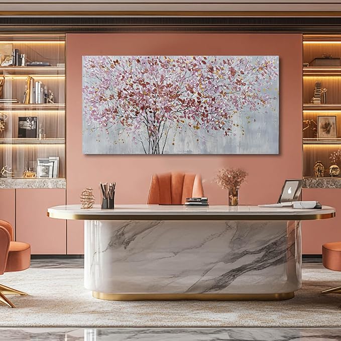 CHUDANHAO Gold and Pink Canvas Wall Decor Botanical Prints Floral Wall Art Line Painting for Living Room Tree Scenery Picture for Home Hotel 29x58 Inch