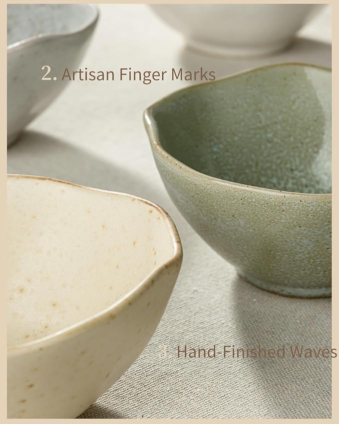 Besmeety 8oz Ceramic Small Bowls Set of 4, Cereal Bowls for Dessert, Fruits, Yogurt, Dipping, Side Dishes, Farmhouse Vintage Color Dinnerware for Kitchen