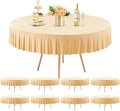 8 Pack Champagne Spandex Round Tablecloths for 60 inch Tables, Stretchy Fitted 5FT Round Table Cloths with Skirt for Wedding Party Dining Banquet