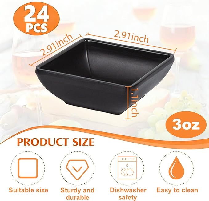 24 Pcs Dipping Sauce Bowls, 3 oz Small Sauce Bowls, Dish for Ketchup, Vinegar, Sushi, BBQ and Party Dinner