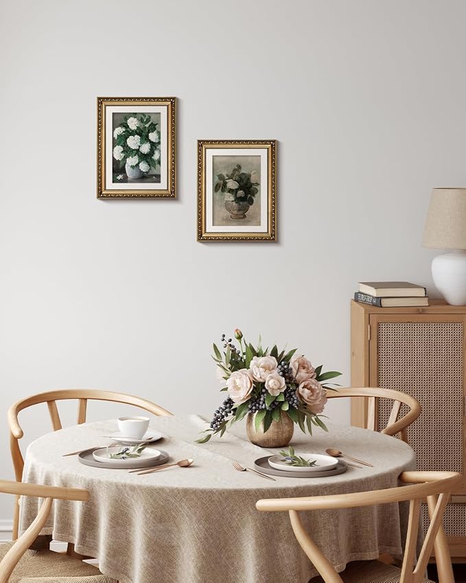 InSimSea Retro Gold Framed Wall Art, Home Room White Hydrangea Vintage Wall Decor, Canvas Print Artwork, Farmhouse Country Decor, Antique Picture Frame Floral Paintings, 11x14 Inch