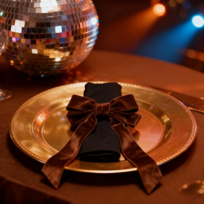 Bow Napkin Rings Set of 6 Luxury Soft Brown Velvet Napkin Holders, Elegant Bow Design for Christmas Holiday Dinner Wedding Party Table Decor