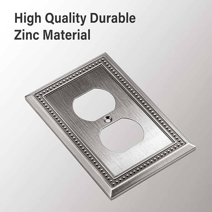 Henne Bery Sunken Pearls Heavy Duty Decorative Wall Plate Switch Plate Outlet Cover (Single Duplex, 3 Pack, Heirloom Silver)