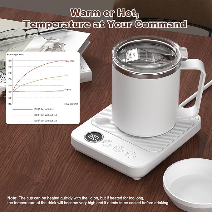Coffee Mug Warmer & Mug Set for Desk, Smart Coffee Cup Warmer with 16oz Heated Mug, Coffee Heater with Auto Shut Off for Office/Home, Birthday/Valentine's Day/Coffee Gifts for Men & Women, White