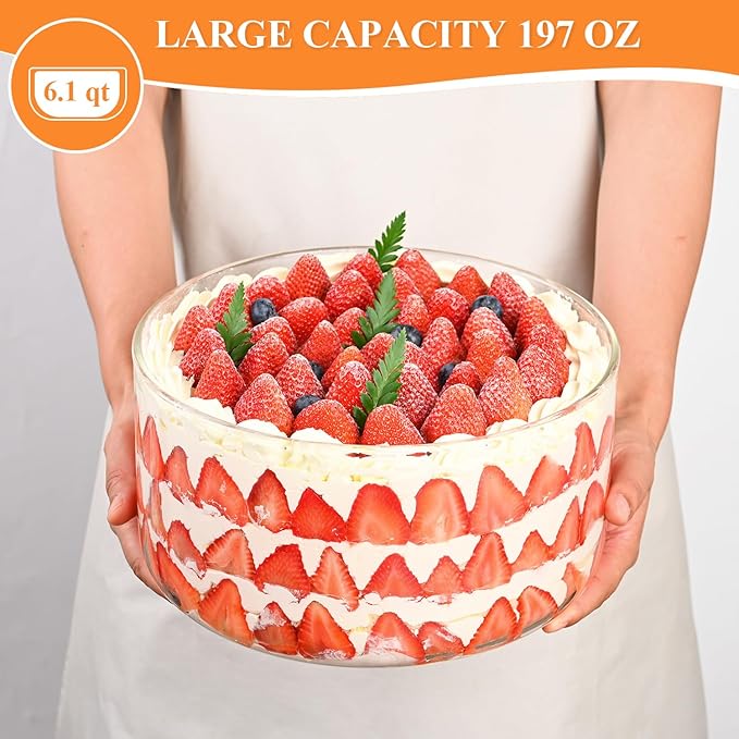 Large Salad Bowl, 10 inch Trifle Bowl Glass with Sealed Lid, Versatile Mixing and Serving Bowl for Laying Ice Cream, Cake, Salad, Fruit, Baking, Dessert and Party Diy, Microwave Safe