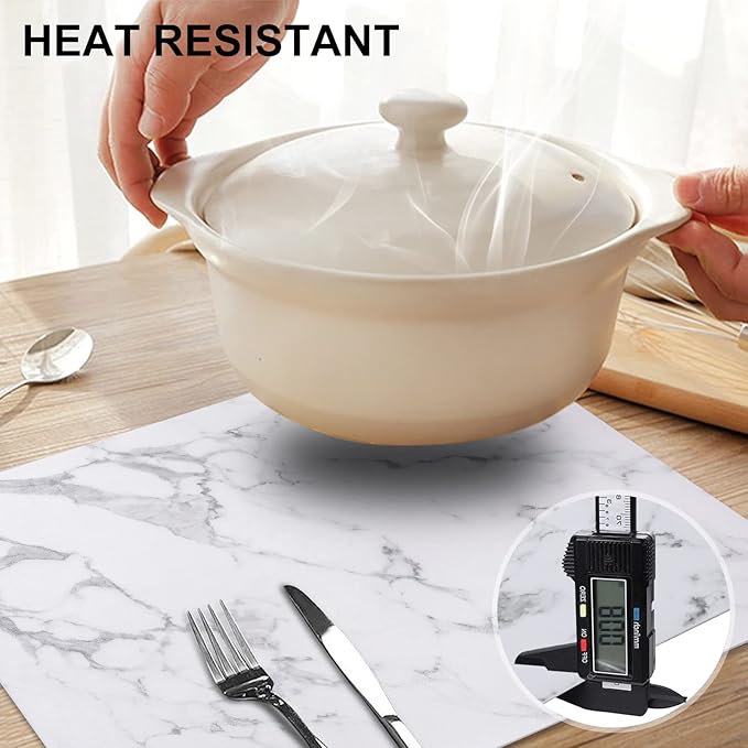 homing Faux Leather Heat Resistant Placemats 6 Packs, Waterproof Wipeable Dining PU Place Mats for Indoor & Outdoor, Easy to Clean, Marble