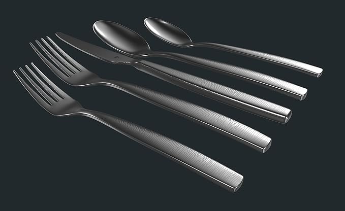 Engraved Silverware Set for 16 | 18/10 Stainless Steel Flatware with Mirror Finish and Engraved Handles | Heavy-Duty, Dishwasher Safe, Built to Last (80-Piece, Mezzano Engraved)