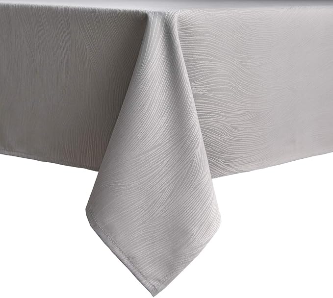 maxmill Jacquard Table Cloth Waving Pattern Water Proof Wrinkle Free Heavy Weight Soft Tablecloth Decorative Fabric Table Cover for Outdoor and Indoor Use Rectangular 60 x 104 Inch Light Grey