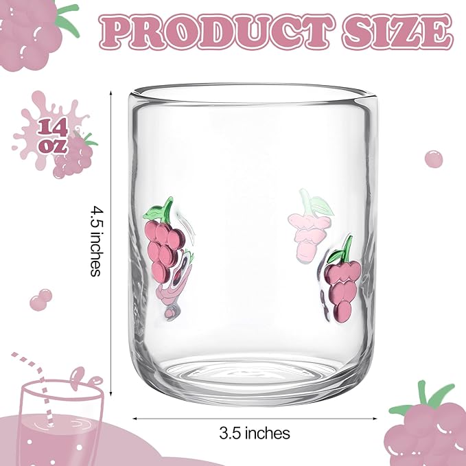Icon Juice Glasses, 14oz Stemless Wine Drinking Juice Glass Cup for Valentine Party Supplies Gift(2 Pcs,Grape)