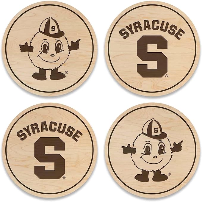 LazerEdge Syracuse Orange Wooden Coaster Set - Maple Wood - Officially Licensed Product - 4-Pack