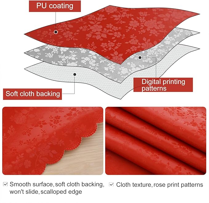 Smiry Rectangle Table Cloth, Waterproof Heavy Duty Vinyl Tablecloths, Wipeable Washable Table Cover for Kitchen and Dining Room (Red, 54" X 120")