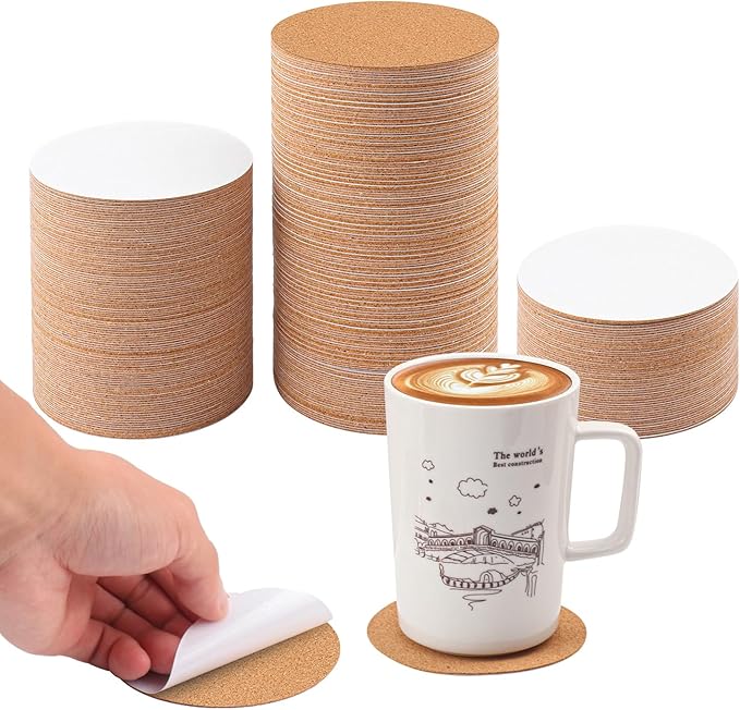 300 PCS 4 Inch Round Self-Adhesive Cork Sheets for Coasters, Cork Coaster Backing Pad for Home Tabletop Decoration