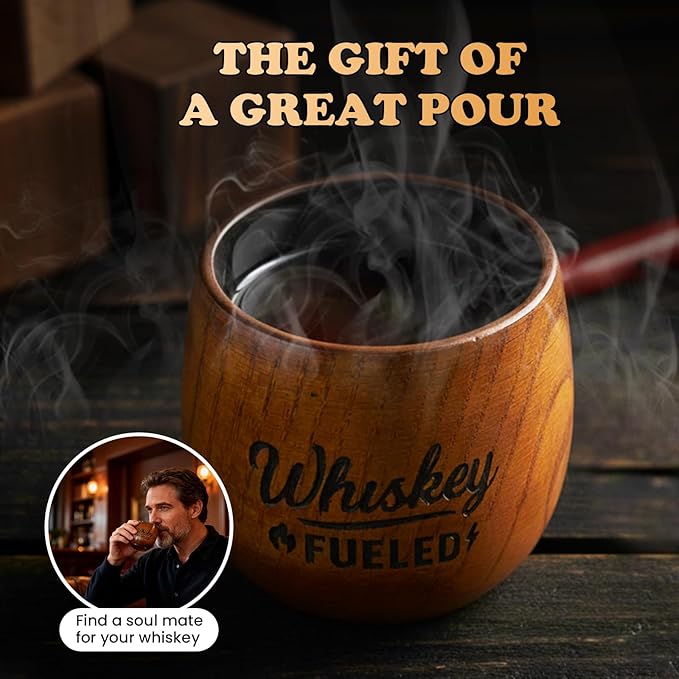 Charred Wooden Whiskey Glasses, Bourbon Drinking Glass, Whiskey Gifts for Men, Old Fashioned Whiskey Tumbler, Great Bourbon Gifts for Men, Dad, Husband, Brother, Whiskey Lovers, Wood Whiskey Cup