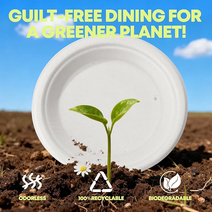 W&Y 100 Pack 6 Inch Disposable Small Paper Plates,Heavy Duty Dessert Plates - Compostable, Microwave-Safe, Leak-Proof, Ideal for Parties, Picnics & Daily Use