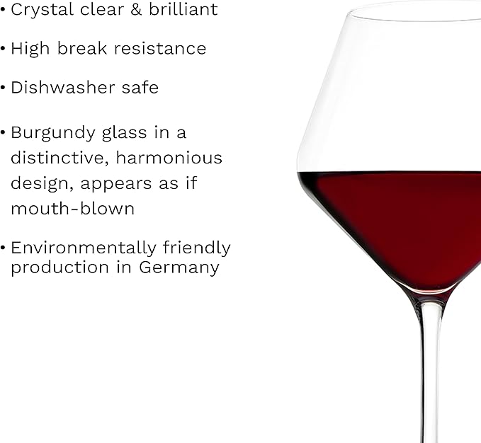 Stölzle Lausitz Burgundy Glasses Revolution Set of 6, 18 ½ oz – Elegant Red Wine Glasses for Burgundy – Premium Crystal Wine Glasses for Maximum Flavor Development – Dishwasher & Break Resistant