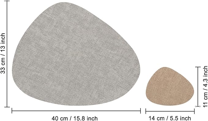 Placemats and Coasters, Washable Placemats Round Faux Leather Wipeable Place Mats Non Slip Heat Resistant Indoor Outdoor Table Mats (Set of 4, Light Gray Beige)