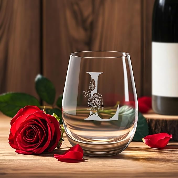 Valentines Day Gifts for Her, Gifts for Women Her Friend Mom Grandma Wife Sister Bridesmaid Nurse, Birthday Galentines Mothers Day Christmas, Personalized Initial Customized Wine Glasses 18OZ(L)