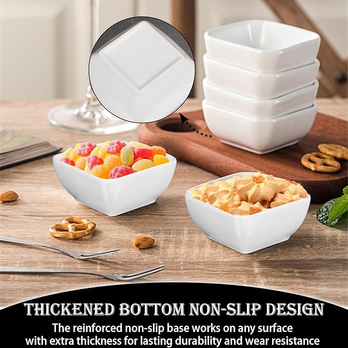 Ceramic Dip Bowls Set - 12 Pack 3 oz Mini Sauce Dishes, Condiment Serving Bowls for Soy Sauce, Vinegar, Ketchup & BBQ - Stackable Small Porcelain Appetizer Bowls for Party & Dinner