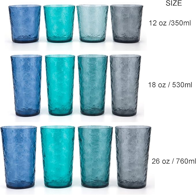 KX-WARE 18-ounce Acrylic Highball Glasses Plastic Tumbler, set of 8 Turquoise