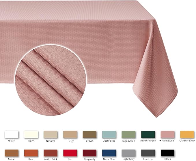 maxmill Tablecloth Weaved Texture Stain Resistant Waterproof, Wrinkle Resistant Washable Table Cloth, Fabric Table Cover for Dining Room, Indoor Outdoor Use, Rectangle 70 x 120 Inch, Pale Blush