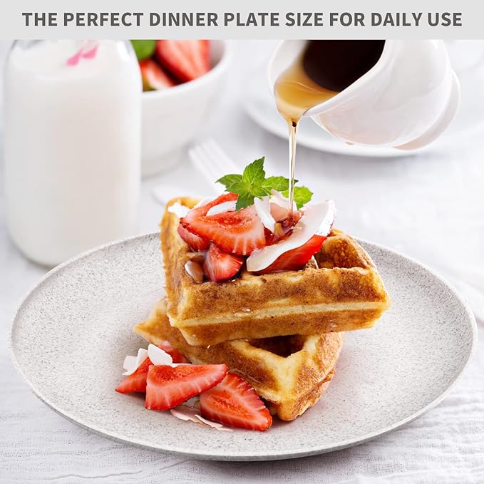 MISS BIG 10 inches Wheat Straw Plates,Plastic Plates Reusable Set of 4,Dinner Plates for Kids&Adults,Dishwasher & Microwave Safe,Eco-Friendly,BPA Free(Wheat White)