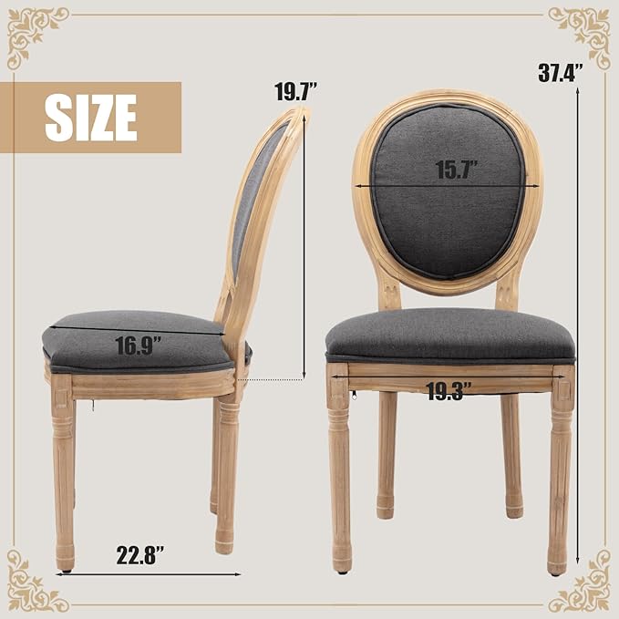 SoarFlash French Dining Chairs Set of 6, Vantage Dining Chair with Round Back, Farmhouse Country Dining Chair for Kitchen,Bedroom,Deep Grey