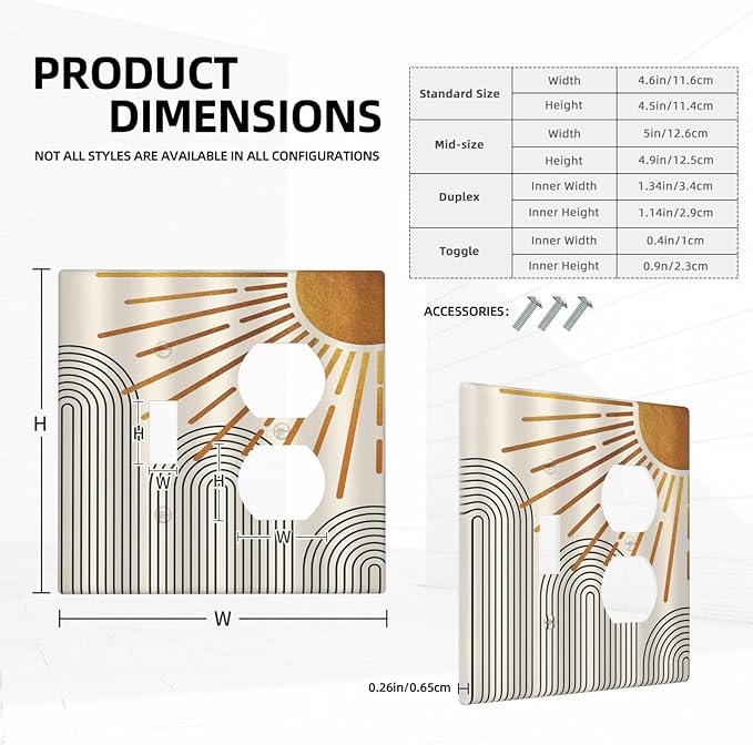 Light Switch Cover Plate Mid Century Boho Sun Beige Minimalist Abstract 2 Gang Decorative Switch Plates 1 Toggle Duplex Combo Outlet Covers GFCI Wall Plates for Bathroom Bedroom Decor
