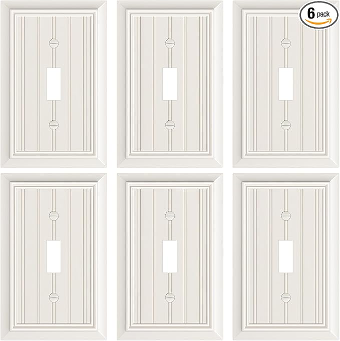 6-Pack Classic Beadboard Single Toggle Light Switch Cover Plate, Durable Natural Bamboo Fiber Decorative Switch Plate Covers, Light Almond 1 Gang Wall Plate