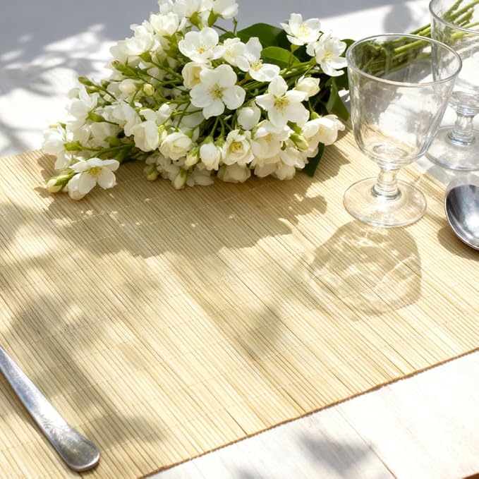 6-Pack Bamboo Placemats,Woven Heat-Resistant Rectangular Table Mats, Natural Dining Place Mats, Rustic Japanese Style Wood Mats for Indoor Dining, Kitchen and Party Use, Beige