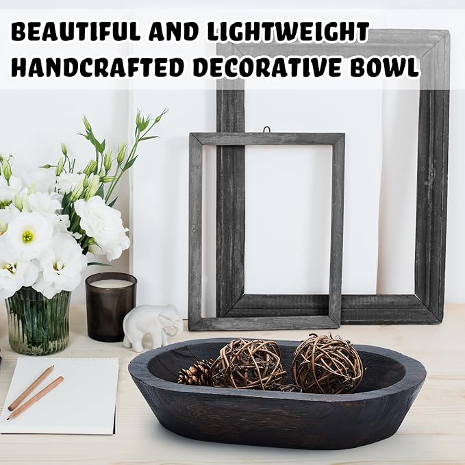 Tessco 2 Pcs Wooden Dough Bowl for Home Rustic Bread Long Wooden Bowl for Kitchen Dining Table Home Decoration(10 x 6 x 2 Inch, 16 x 6 x 2 Inch,Dark Brown)