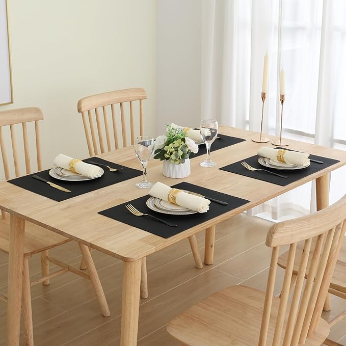 Homaxy Faux Leather Heat Resistant Placemats for Dining Table Set of 8, Waterproof Wipeable Washable PU Table Mats, Easy to Clean Anti-Slip Place Mats, 11.8" x 17", Black