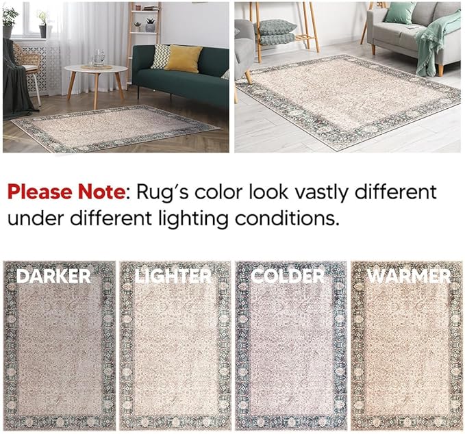 Keen Home Design 4x6 Rug - Machine Washable Area Rug with Non-Slip Backing, Ideal for Living Room, Dining Room, Bedroom - Vintage, Easy Clean, Durable, Low Pile - (4' x 6')
