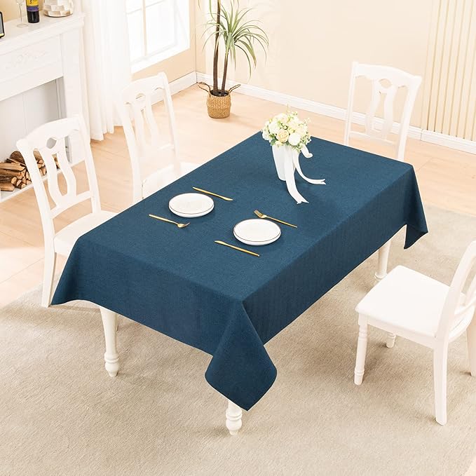 BALCONY & FALCON Rectangle Tablecloth Washable Wrinkle Resistant and Water Proof Table Cloth Decorative Linen Fabric Tablecloths for Dining Parties Kitchen Wedding and Outdoor Use (Navy Blue, 57x118)