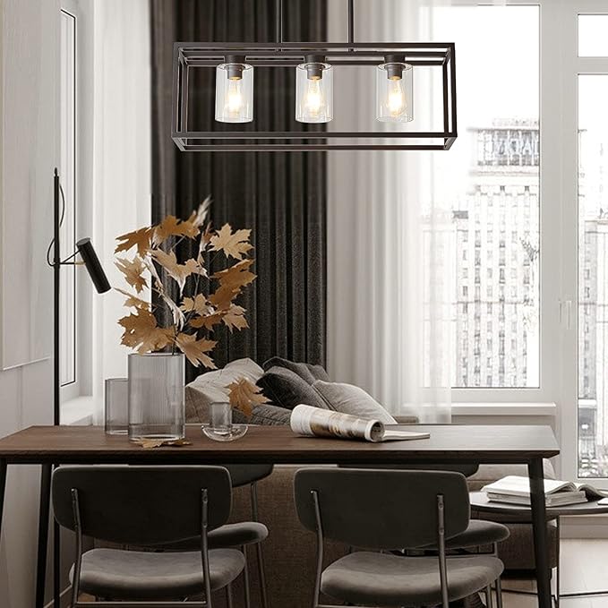 XILICON Dining Room Lighting Fixture Hanging Farmhouse Oil Rubbed Bronze 3 Light Modern Pendant Lighting Contemporary Chandeliers with Glass Shade for Living Dining Room Bedroom Kitchen Island