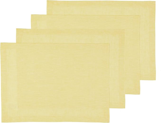 Solino Home Linen Placemats Set of 4-100% Pure Linen Chambray Yellow Cloth Placemats 14 x 19 Inch for Spring, Easter - Athena