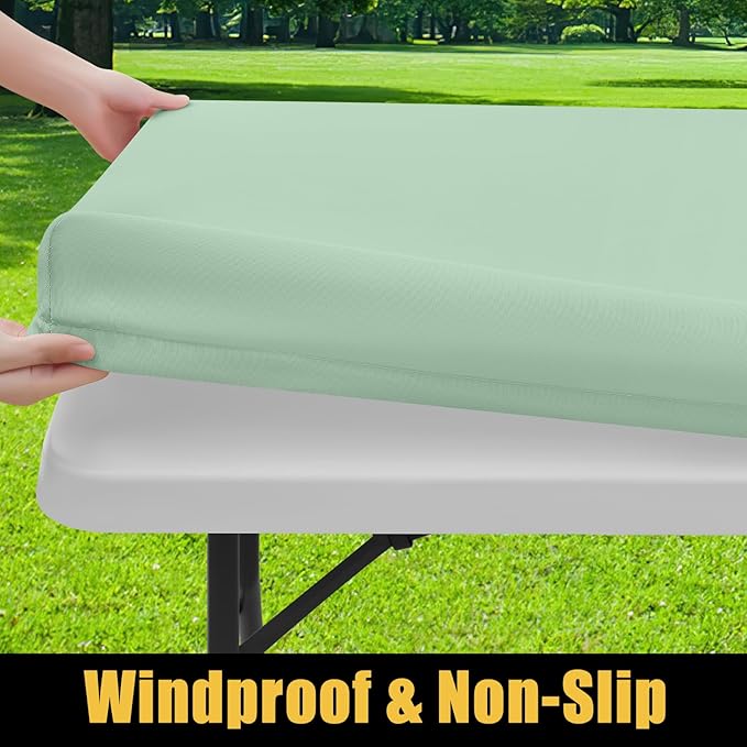 Smiry Rectangle Picnic Table Cloth, Waterproof Elastic Fitted Tablecloths for 4 Foot Tables, Washable Polyester Table Cover for Camping, Indoor and Outdoor (Green, 30"x48")