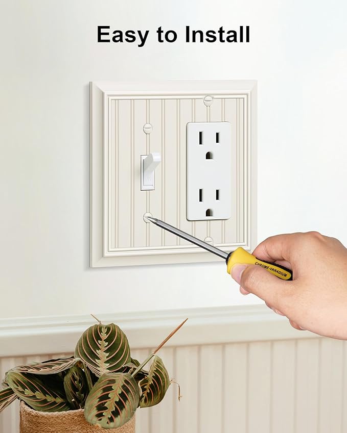 2-Pack Classic Beadboard Combo Toggle/Decorator Light Switch Cover Plate, Light Almond Decorative Electrical Outlet Covers, Durable Natural Bamboo Fiber Switch Plates and Outlet Covers
