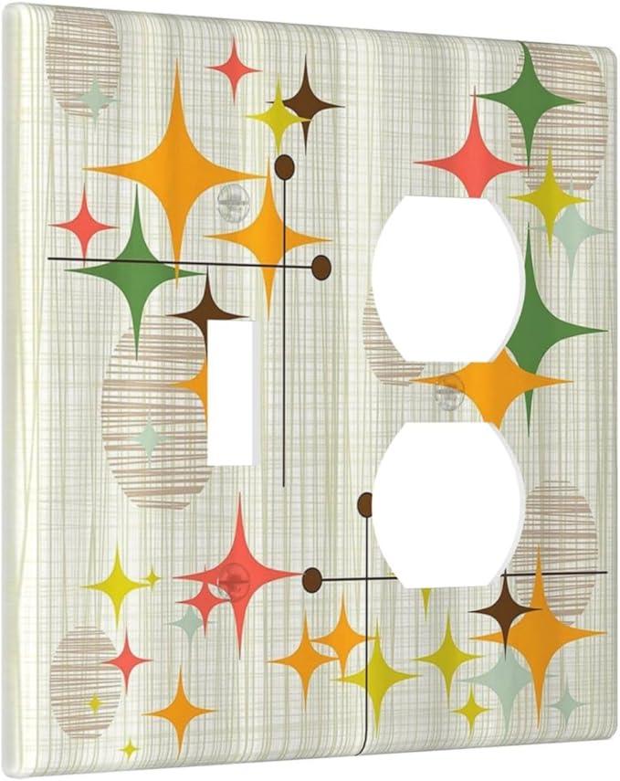 Light Switch Cover Plate Mid Century Modern Retro Stars 2 Gang Decorative Switch Plates 1 Toggle Duplex Combo Outlet Covers GFCI Wall Plates for Bathroom Bedroom Decor