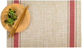Restaurantware French Countryside 16 x 12 Inch Dining Table Placemats Set Of 6 Heat-Tolerant Kitchen Table Mats - Red Stripe No Stain Khaki Vinyl Woven Rectangle Placemats Easy To Clean