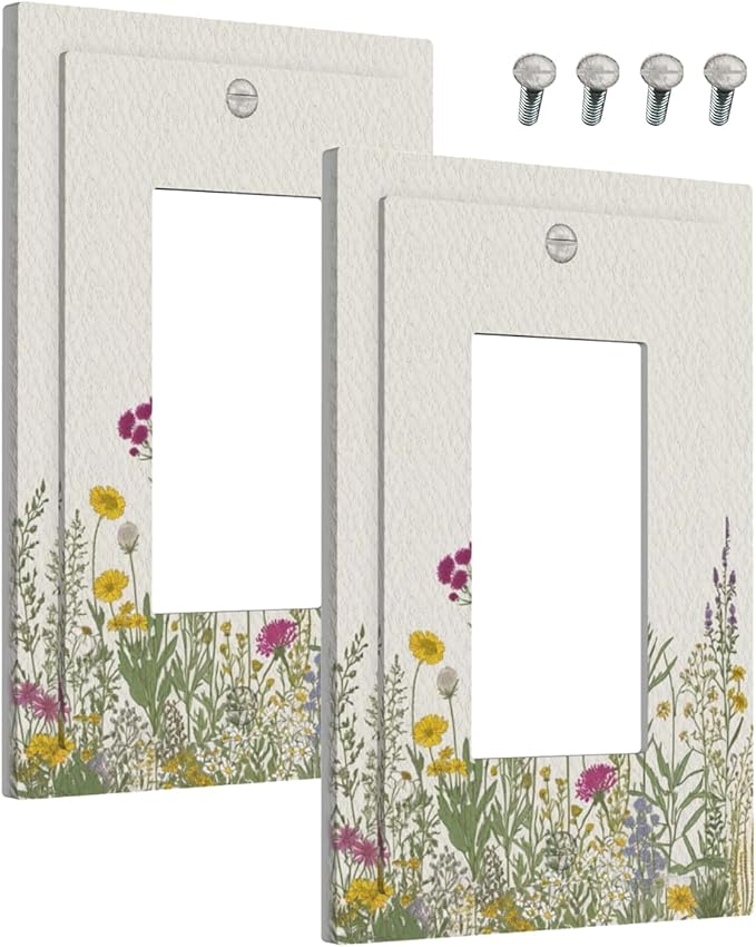 Outlet Covers Wildflower Botanical Plant Herbs Flower 1 Gang Wall Plate Single Rocker Light Switch Cover Decorative GFCI Receptacle Electrical Switchplate for Bathroom Livingroom Decor（2 Pack）