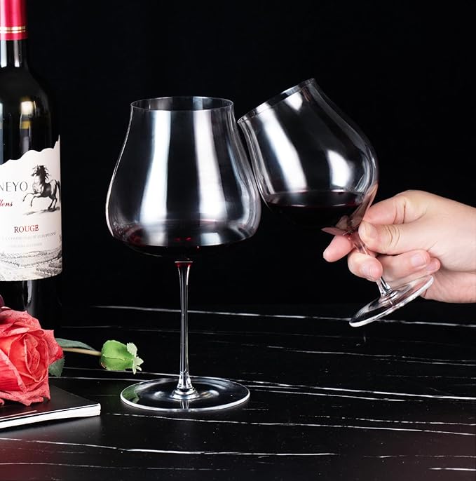 KAMMAK Wine Glasses Set of 2, 27 oz Hand Blown Crystal Bordeaux Wine Glasses, Thin Rim & Long Stem, Perfect for Red & White, Daily Use, Wedding Anniversary or Birthday Gift with Gift Box, XY030