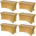 Obstal 6 Pack Stretch Spandex Table Covers for 6 Foot Tables - 6 FT Universal Rectangular Fitted Tablecloth Protector for Wedding, Banquet, Party (Stamping Gold, 72 L x 30 W x 30 H Inches)