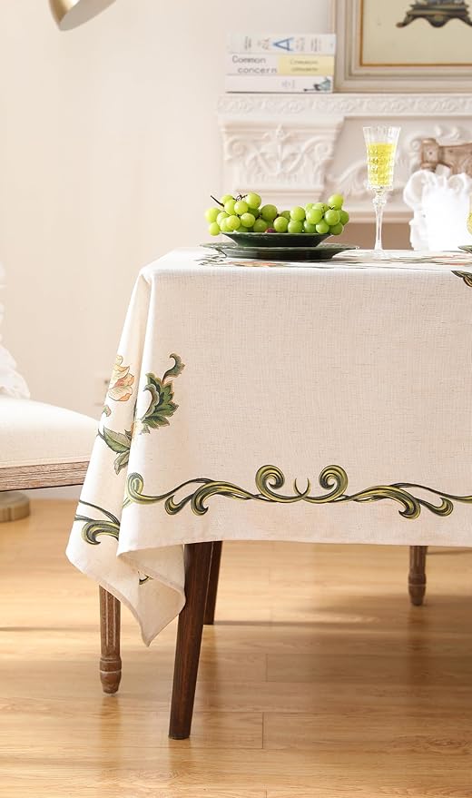 patdrea Designer Linen Square Tablecloth,Vintage French Floral Tablecloths,Wrinkle Free Table Cloth,Decorative Table Cover Cloth for Kitchen,Dining,Tea Party,Home,Christmas,55"*55"