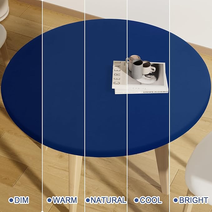 Round Spandex Tablecloth, Elastic Fitted Waterproof Tablecloths for 57"-68" Tables, Stretch Washable Picnic Table Cover for Camping, Dining, Indoor and Outdoor, Navy