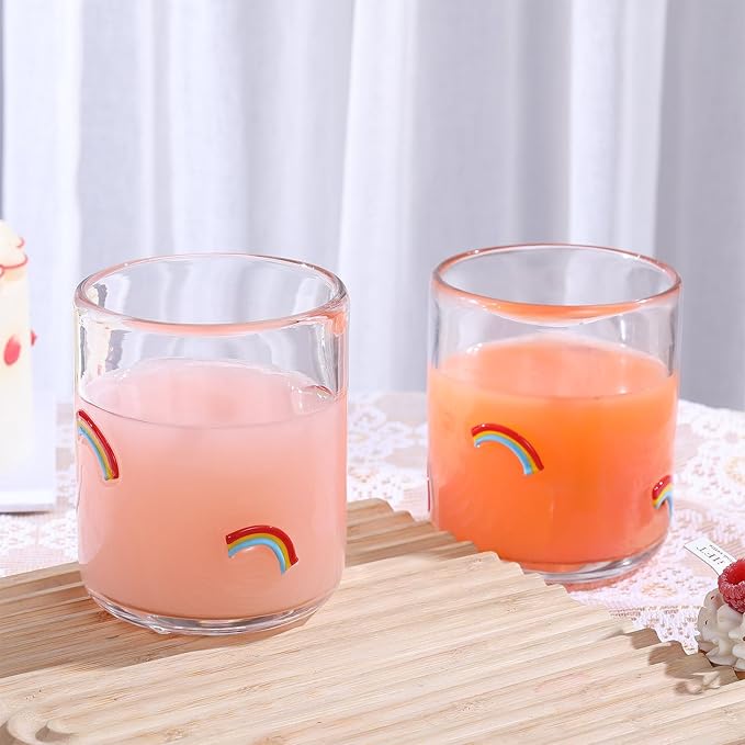 Icon Juice Glasses, 14oz Stemless Wine Drinking Juice Glass Cup for Valentine Party Supplies Gift(2 Pcs,Rainbow)