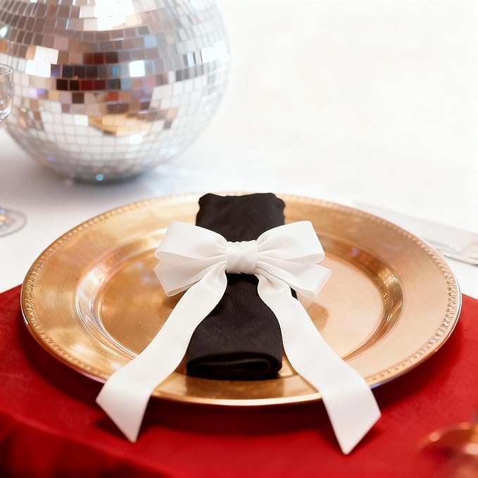 White Velvet Bow Napkin Rings Set of 6 Luxury Soft Velvet Napkin Holders, Elegant Bow Design for Christmas Holiday Dinner Wedding Party Table Decor