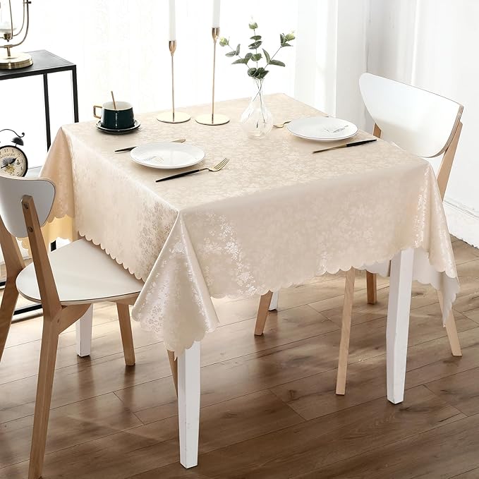 Smiry Square Table Cloth, Waterproof Heavy Duty Vinyl Tablecloths, Wipeable Washable Table Cover for Kitchen and Dining Room (Beige, 60" X 60")